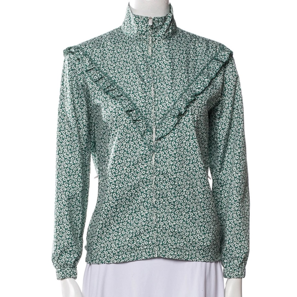 NWT Tory Burch Printed Ruffle Windbreaker Evergreen Ditsy Daisy size Large